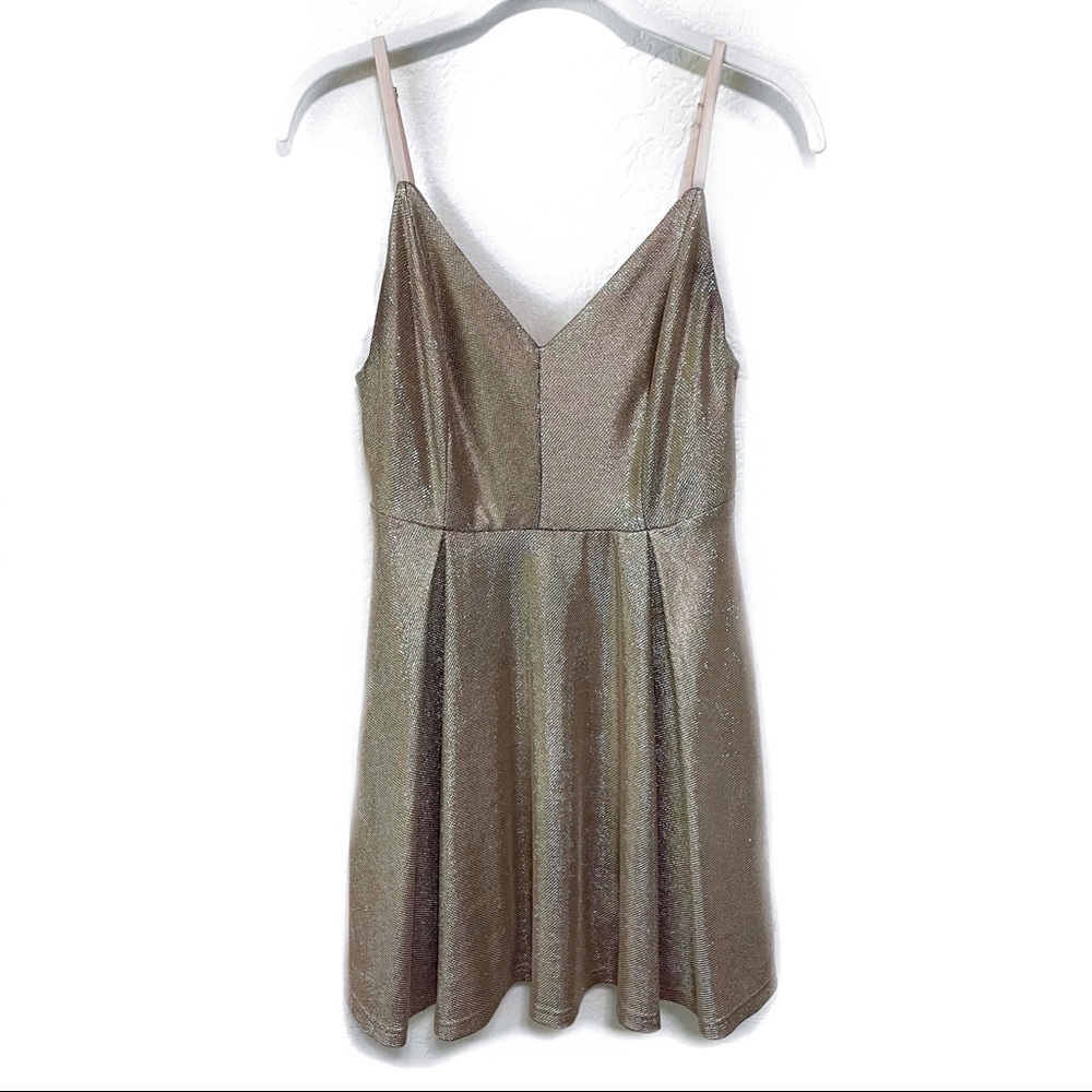 Lulus Keeps Getting Better Metallic Gold Skater Dress - M